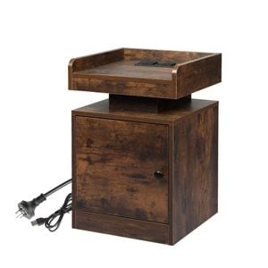 Levede 40x35x58cm Side Table with LED Light 1 Door Oak Colour