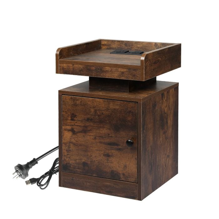 Levede 40x35x58cm Side Table with LED Light 1 Door Oak Colour