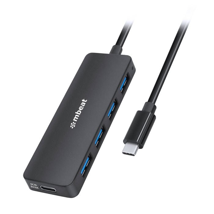 mbeat 4-Port USB-C Hub with USB-C DC Port  Compact and Portable Design  Flexible Device Connectivity Data