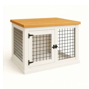 Paws and Willow Single Arctic White with Espresso Top Wooden Dog Crate Hinged Door with Mesh