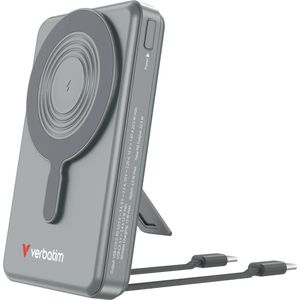 Verbatim Power Bank Magnetic Wireless W/ Dual Usb-c Cables 10000mah Grey