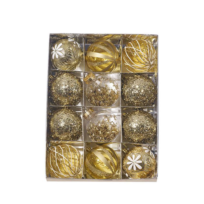 Catzon 12 Pcs 6cm Christmas Ball Ornaments with Stuffed Delicate Sparkling for Xmas Party Wedding-Gold