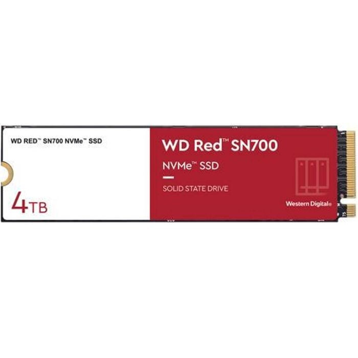 Western Digital WD Red SN700 4TB NVMe NAS SSD 3400MB/s 3100MB/s R/W 5100TBW 550K/520K IOPS M.2 Gen3x4 1.75M hrs MTBF 5yrs wty