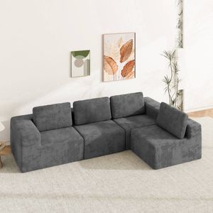 Advwin 340cm 4 Seater Sofa Convertible L Shaped Sofa Chenille Sectional Couch No Assembly Foam Modular Sofa Deep Grey