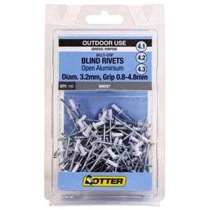 Otter White® 3.2 x 0.8 - 4.8m Multi-Grip Open Aluminium Blind Rivets - 100 Pack