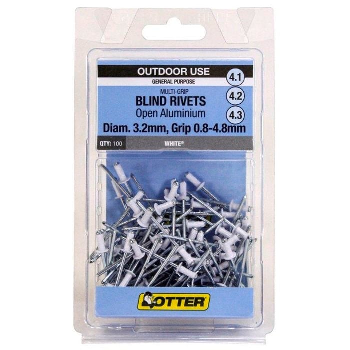 Otter White® 3.2 x 0.8 - 4.8m Multi-Grip Open Aluminium Blind Rivets - 100 Pack