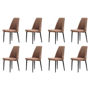 Familand Dining Chairs Set of 8 Padded Seat Kitchen Living Room Chair Linen in Brown