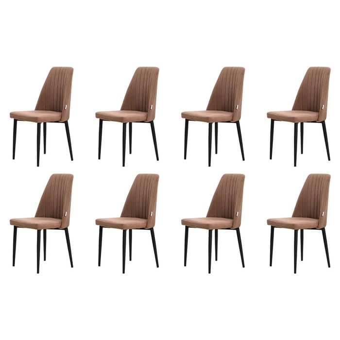 Familand Dining Chairs Set of 8 Padded Seat Kitchen Living Room Chair Linen in Brown