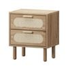 Oikiture Bedside Table 2 Drawers Rattan Natural