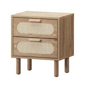 Oikiture Bedside Table 2 Drawers Rattan Natural