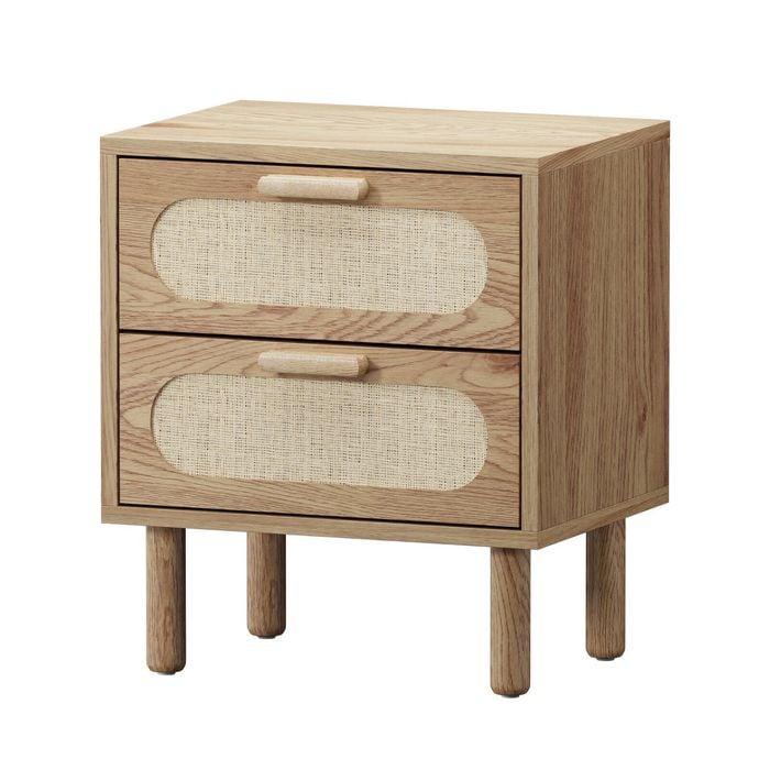 Oikiture Bedside Table 2 Drawers Rattan Natural