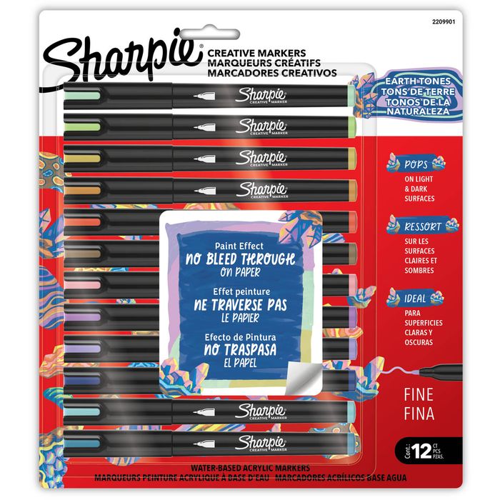 Sharpie Creative 12 Count Fine Tip Earth Tones Water-Based Acrylic Paint Markers
