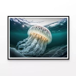 White Jellyfish Floating  Print 100% Australian Made 90x60cm  (Poster)