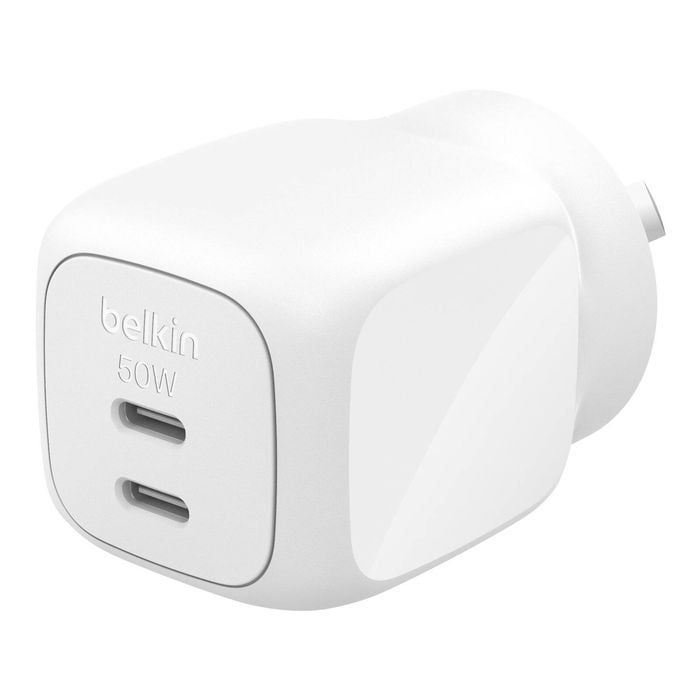 Belkin Boostcharge Pro Dual Usb-c Gan Wall Charger 50w - White