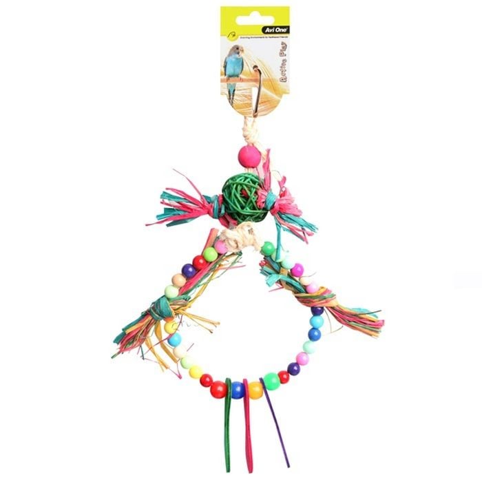 Rattan Ball With Raffia Wooden And Plastic Beads 37cm Bird Toy (Avi One)