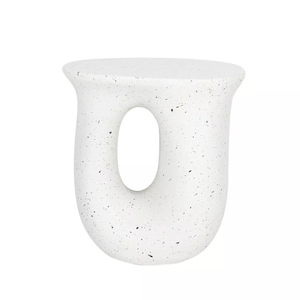 P&P Off-White Speckled Modern Stool With Oval Cutout