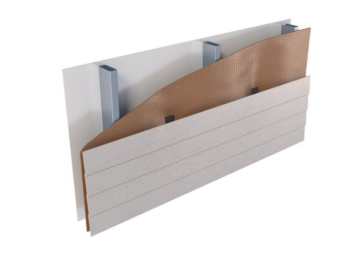 Rendering of wall panel showing steel frame, insulation and wall panel
