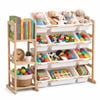 PlayPals Wooden Toy Storage Organizer w/Side Shelves & 12 Storage Bins Cabinet White