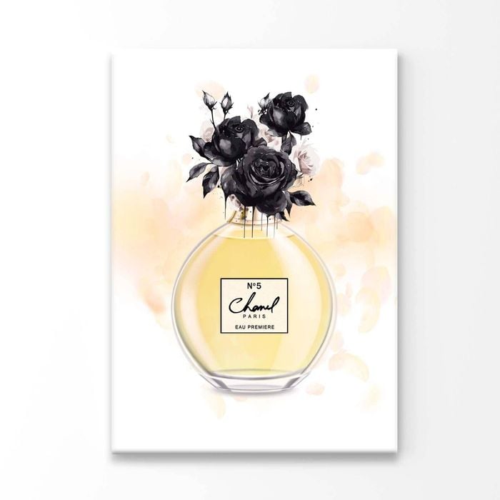 Watercolor Black Roses & Perfume Print 100% Australian Made 90x120cm (Stretched Canvas)