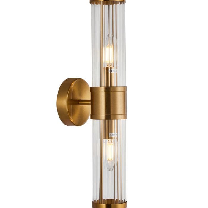 CLA Lighting Tiempo Interior Up/Down Tubular Clear Glass Wall Light Antique Brass