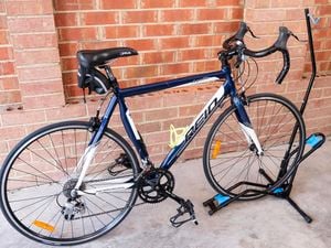 Bike in a free-standing bike rack 