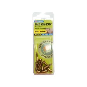 Zenith 8G x 18mm Solid Brass Wood Screw - 10 Pack