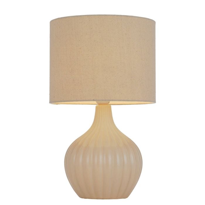 Telbix Nord Modern Table Desk Lamp Light Fabric Ceramic Cream Gloss