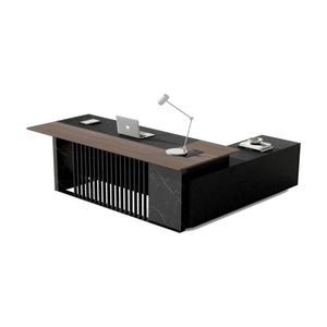 Modern Furniture MADEIRA 220cm Executive Desk - Hazelnut & Black Concrete