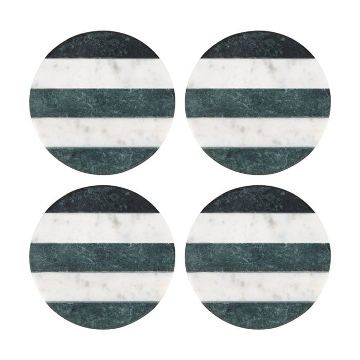 4pk Maxwell & Williams Coaster Collective Round Marble Coaster 10cm Green Stripe