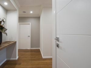 Hallway with timber floors and white doors