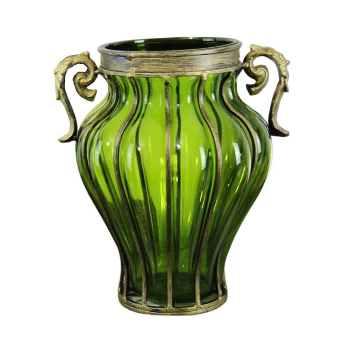 SOGA Green Glass Vase – Two Handles