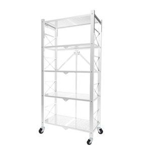 SOGA 5-Tier Foldable Steel Stand with Wheels - White