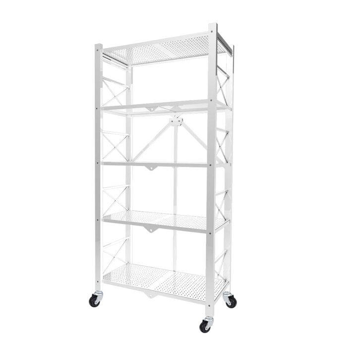 SOGA 5-Tier Foldable Steel Stand with Wheels - White