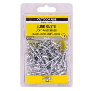 Otter 4.8 x 3.2mm Open Aluminium Blind Rivets - 100 Pack
