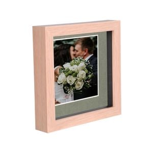 Nicola Spring 6" x 6" Light Wood 3D Box Photo Frame - 4" x 4" Mount
