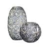 SOGA Grey Diamond-Cut Glass Vase Set – Gold Accent