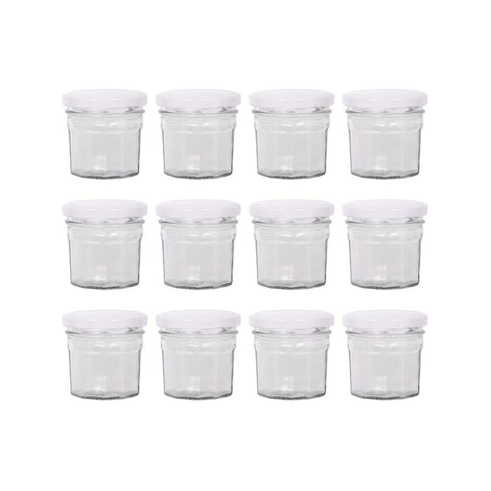 Argon Tableware Glass Jam Jars with White Lids - 90ml - Pack of 12