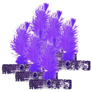6x 1920s FLAPPER HEADBAND Headpiece Feather Sequin Charleston Costume Party BULK Purple