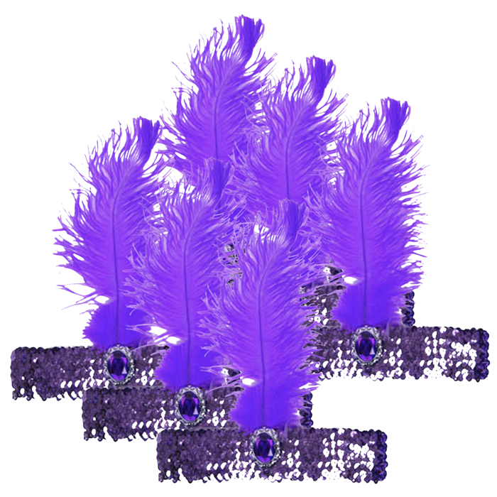 6x 1920s FLAPPER HEADBAND Headpiece Feather Sequin Charleston Costume Party BULK Purple
