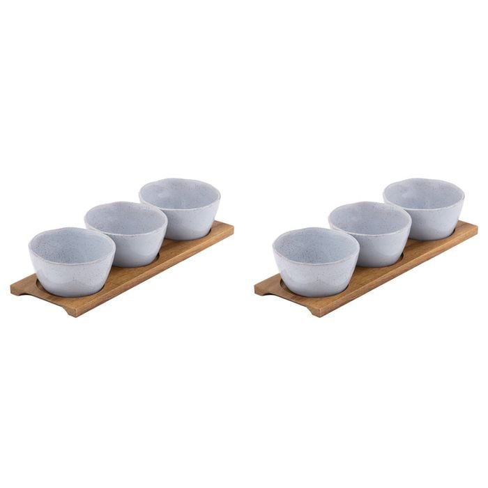 2x 4pc Ladelle Artisan Serving Porcelain Round Bowl & Tray Set Home/Kitchen Blue