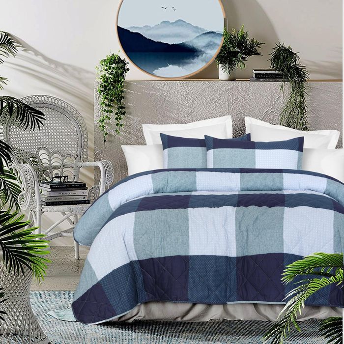 Pure Cotton King Bedspread Set - Blue Box