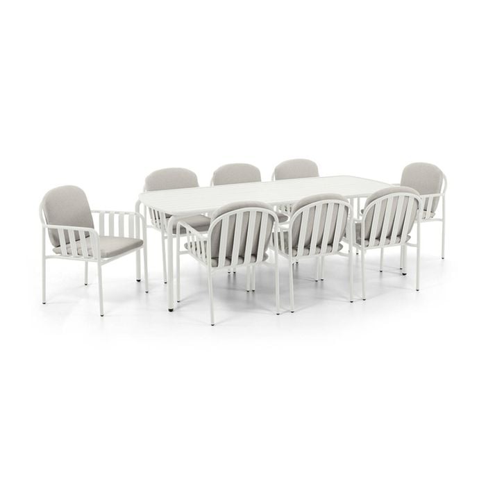 Mornington Outdoor 2.2m Rectangle Dining Setting With 8x Chairs White