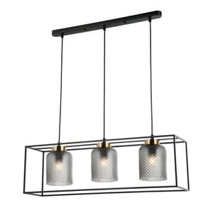 LumenSphere Carlos 3-Light Pendant - Black Finish, Smoke Glass, Metal Frame, E27 Base