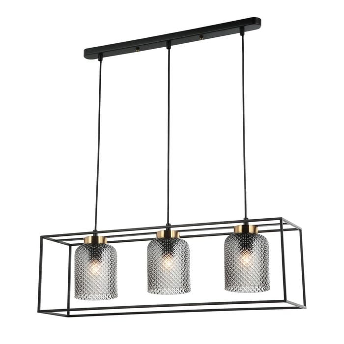 LumenSphere Carlos 3-Light Pendant - Black Finish, Smoke Glass, Metal Frame, E27 Base