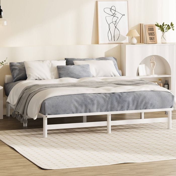 Oikiture Wooden Bed Frame King Solid Pine Timber Platform White