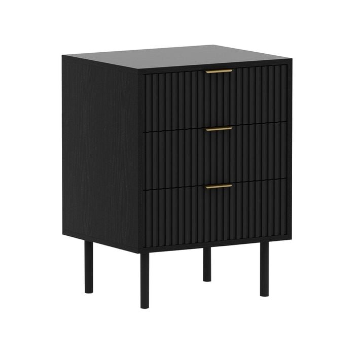 Sarantino Evelyn Bedside Table with 3 Drawers - Black