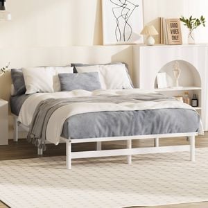 Oikiture Wooden Bed Frame Double Solid Pine Timber Platform White