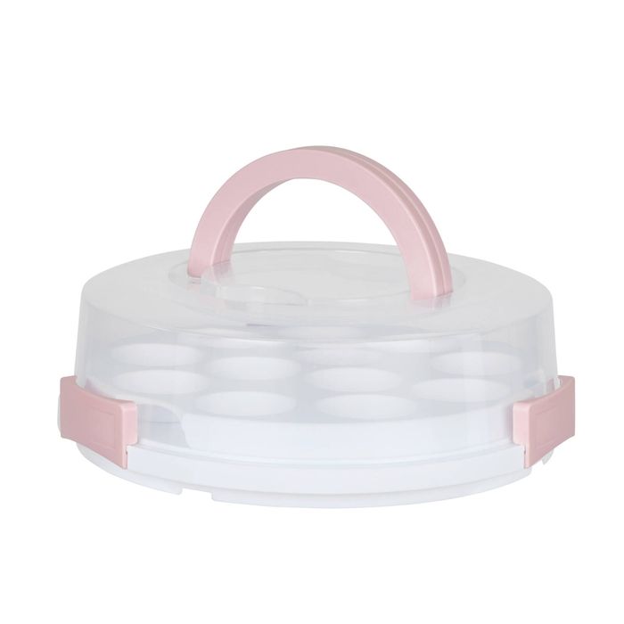 Davis & Waddell 2 in 1 Round Cake and Cupcake Carrier Pink & White 36x36x11.5cm