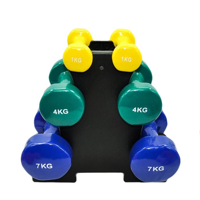 1kg + 4kg + 7kg Total 24kg With 1 Free Rack - 3 Pairs PVC Dumbbell Set Weight