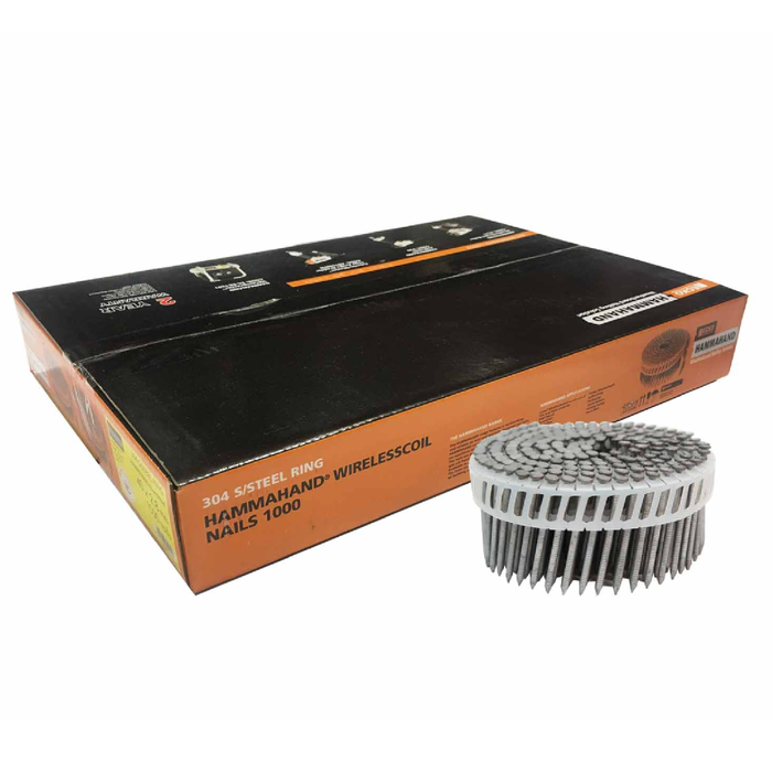 ECKO 75 x 3.15mm Round Head Stainless Steel Hammahand Wire Coil Nails - 1000 Pack
